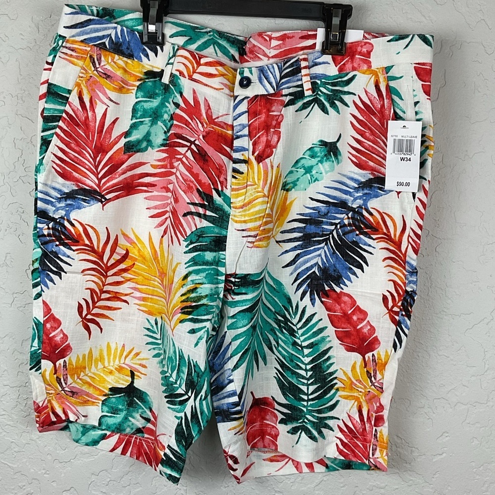 NWT Men’s Paisley & Gray Multileave Pattern Casual Shorts 34W